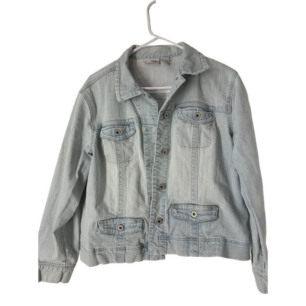 Womens Chicos Platinum Size 12 Large Light Wash Denim Jean jacket Stretch 5154